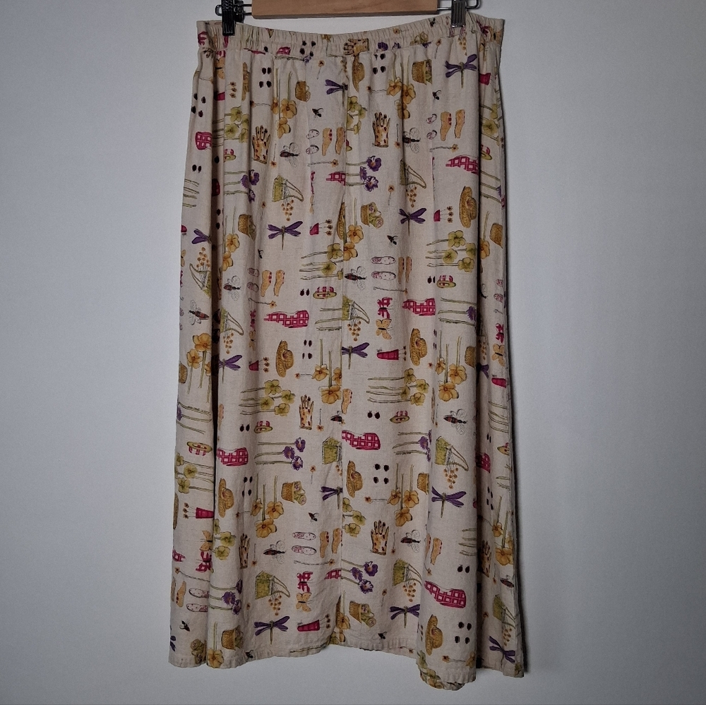 Vintage Skirt Printed Gardening Theme Linen blend Summer Retro - Picture 9 of 15